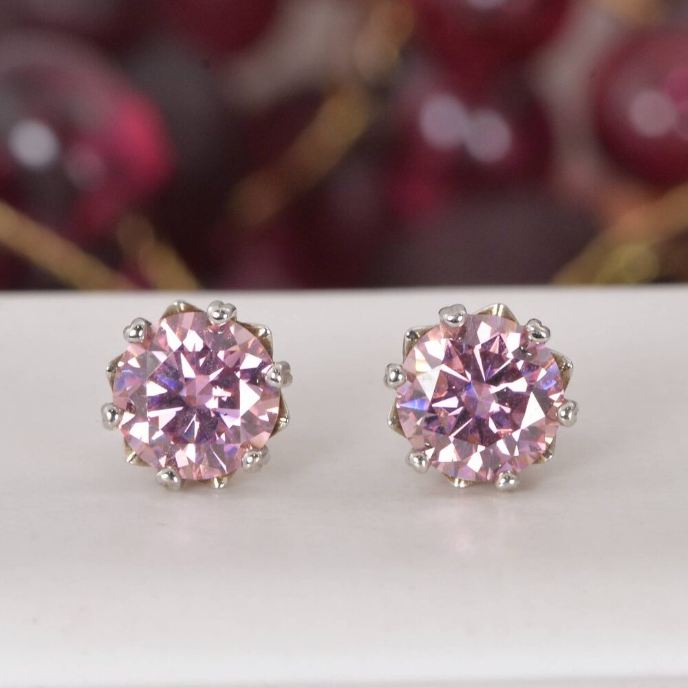 4ct Pink Moissanite Stud Earrings 925 Sterling NWT